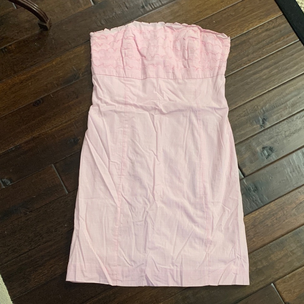 Lilly Pulitzer Light Pink and White Gingham Strapless Dress Size 6